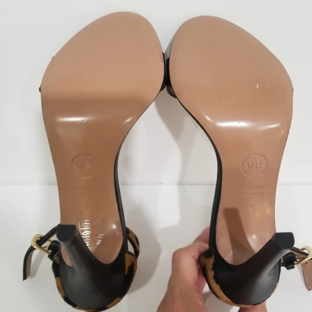NWOT Veronica Beard Leopard Black Leather Heels
